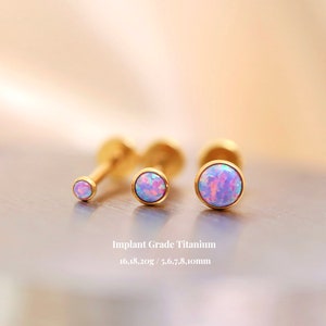 Titanium Purple Opal Flat Back Earring, Opal Threadless Push Pin Labret, Cartilage Tragus Helix Stud, Small Opal Stud, 16g 18g 20g