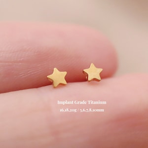 Titanium Star Threadless Push Pin Labret, Flat Back Earring, Cartilage Tragus Helix Stud, Nose Stud, Small Star Stud, 16g 18g 20g, 5-10mm