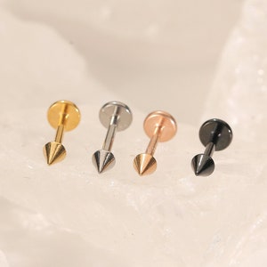 Titanium Spike Threadless Push Pin Labret, Spike Flat Back Earring, Tragus Stud, Cartilage Helix Nose Stud, Labret Stud, 16g 18g 20g, 5-10mm image 5