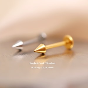 Titanium Spike Threadless Push Pin Labret, Spike Flat Back Earring, Tragus Stud, Cartilage Helix Nose Stud, Labret Stud, 16g 18g 20g, 5-10mm image 1