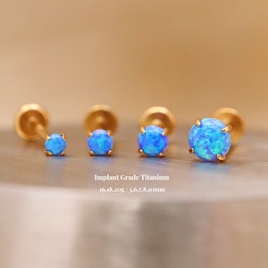 Titanium Blue Opal Threadless Push Pin Labret, 2mm 2.5mm 3mm 4mm, Cartilage Tragus Helix Stud, 16G 18G 20G Labret Stud, Small Stud Earrings