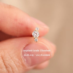 Titanium Climber Cz Threadless Push Pin labret, Curved Cz Flat Back Earring, Cartilage, Conch, Helix, Nose Stud, Tragus Stud, 16G 18G 20G