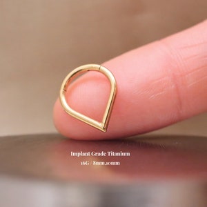 Titanium teardrop septum ring, nose ring, hinged clicker hoop, nose hoop, body piercing, 16g, 8mm, 10mm, Septum hoop, Hinged segment hoop