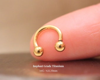 Titanium Internally septum ring with barbell, horseshoe nose hoop ring, body piercing, 16g, 6,8,10mm, screw back nose hoop ring