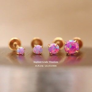 Titanium Purple Opal Threadless Push Pin Labret, 2mm 2.5mm 3mm 4mm Flat Back Stud, Cartilage Tragus Helix Nose Stud, 16g 18g 20g Labret Stud