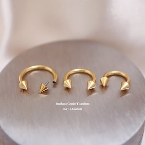 Titanium septum ring with spike, horseshoe nose hoop ring, body piercing, 16g, 6,8,10mm, screw back nose ring, gold, silver, black, rose