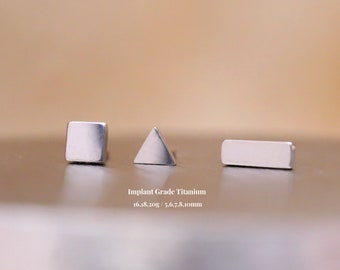Triangle, Square, Bar Titanium Threadless Push Pin Labret Stud, Flat Back Earring, Cartilage, Tragus Helix, Conch, Nose Stud, 16g 18g 20g