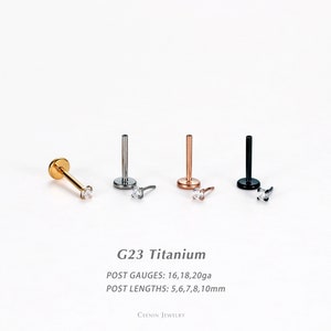 Titanium Cz Threadless Push Pin Labret, Flat Back Earring, Cartilage ...