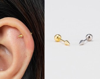 925 Solid Sterling Silver Spike Bullet Rivet Stud Earrings Ear Studs Punk Rock 925 Solid Sterling Silver Spike Bullet Rivet Stud Earrings Ear Studs Punk Rock