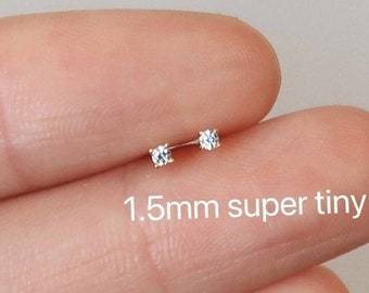 Super tiny 1.5mm cz studs, Mini stud earrings, Teeny cz stud earrings, Second hole earrings, Dainty earrings, Cartilage studs, Crystal studs