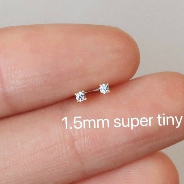 Super tiny 1.5mm cz studs, Mini stud earrings, Teeny cz stud earrings, Second hole earrings, Dainty earrings, Cartilage studs, Crystal studs