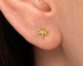 Dragonfly stud earrings, Small stud earrings, Gold earrings, Cartilage earrings, Dainty earrings, Tiny earrings, Minimalist earrings