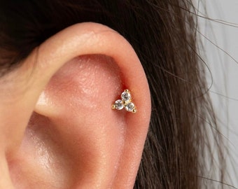 Cz flower cartilage studs earrings, Gold flower stud earrings, Conch tragus studs, Small stud earrings, Sterling silver dainty earrings