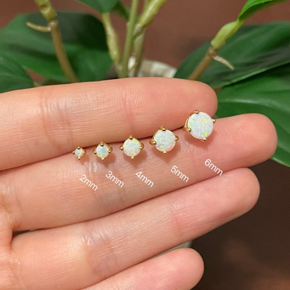 Pair of 925 Sterling Silver White Opal MOON Tiny Dainty Small Minimal Earrings Pair of 925 Sterling Silver White Opal MOON Tiny Dainty Small Minimal Earrings