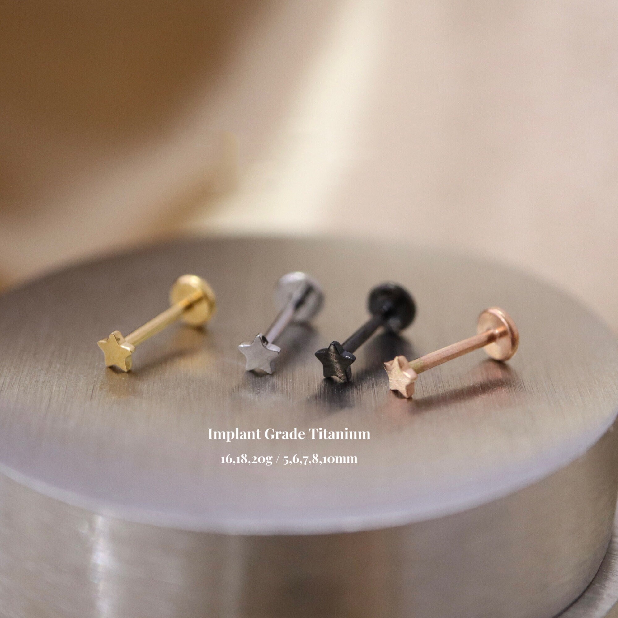 Titanium Internally Threaded Circle Disc Starburst Flat Back Labret Titanium Internally Threaded Circle Disc Starburst Flat Back Labret