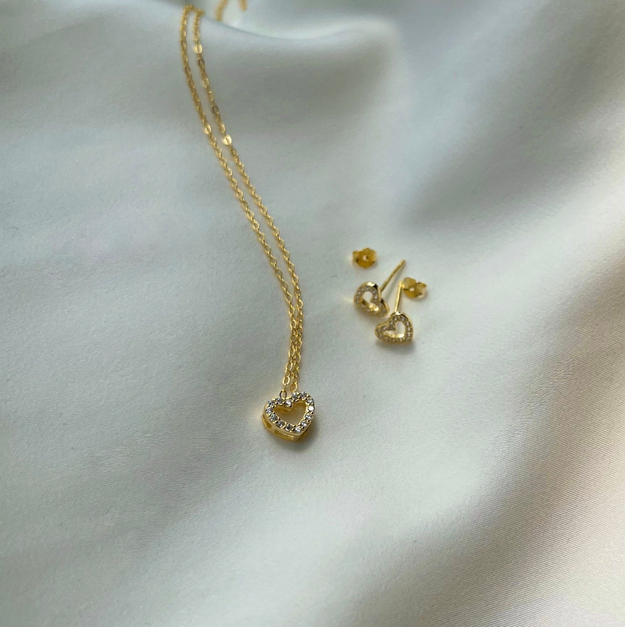 Open Heart Necklace, Gold Heart Necklace, Sterling Silver