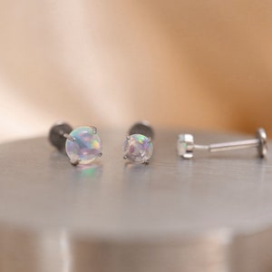Titan Aurora Opal fadenlose Stecknadel, Regenbogen Opal Ohrstecker mit flachem Rücken, Knorpel Conch Tragus Helix Nasenstecker, 16g / 18g / 20g, 5-10 mm Bild 6