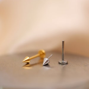 Titanium Spike Threadless Push Pin Labret, Spike Flat Back Earring, Tragus Stud, Cartilage Helix Nose Stud, Labret Stud, 16g 18g 20g, 5-10mm image 4