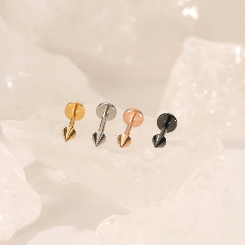 Titanium Spike Threadless Push Pin Labret, Spike Flat Back Earring, Tragus Stud, Cartilage Helix Nose Stud, Labret Stud, 16g 18g 20g, 5-10mm image 5