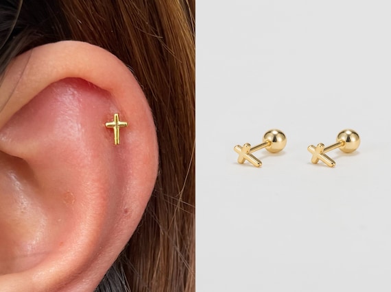Tiny Cross Cartilage Stud Earrings Dainty Cross Earrings Small
