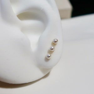 Tiny pearl stud earrings, Pearl earrings, Dainty pearl studs, Freshwater pearl studs, Sterling silver pearl studs, Everyday studs image 5