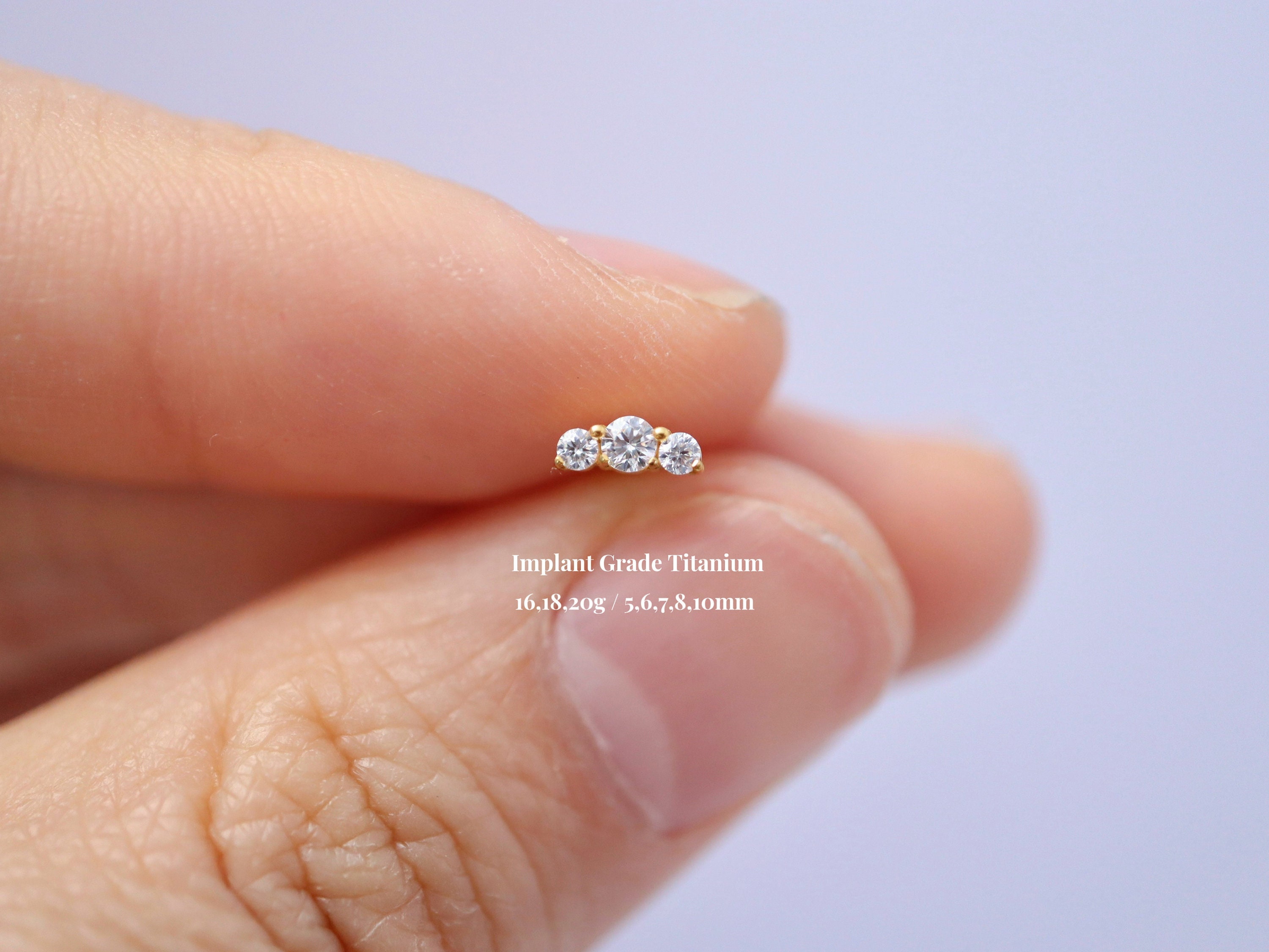 Titanium Tiny Climber Cz Threadless Push Pin Labret, Flat Back Earring, Cartilage Stud, Tragus Stud, Helix Conch Nose Stud, 16G/18G/20G