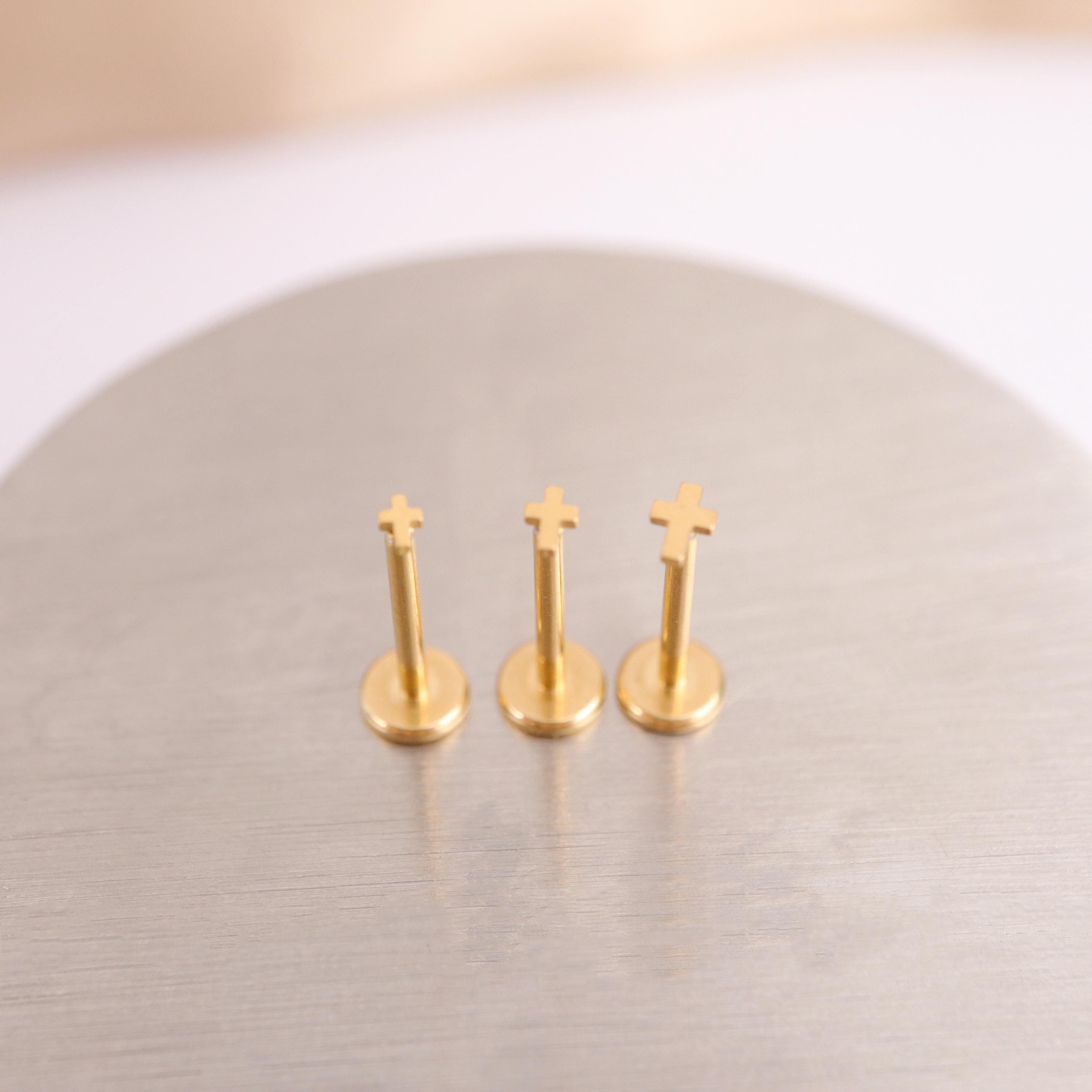 Threadless Pin Titanium Cross Threadless Push Pin Labret, Cross Flat Back Stud ...