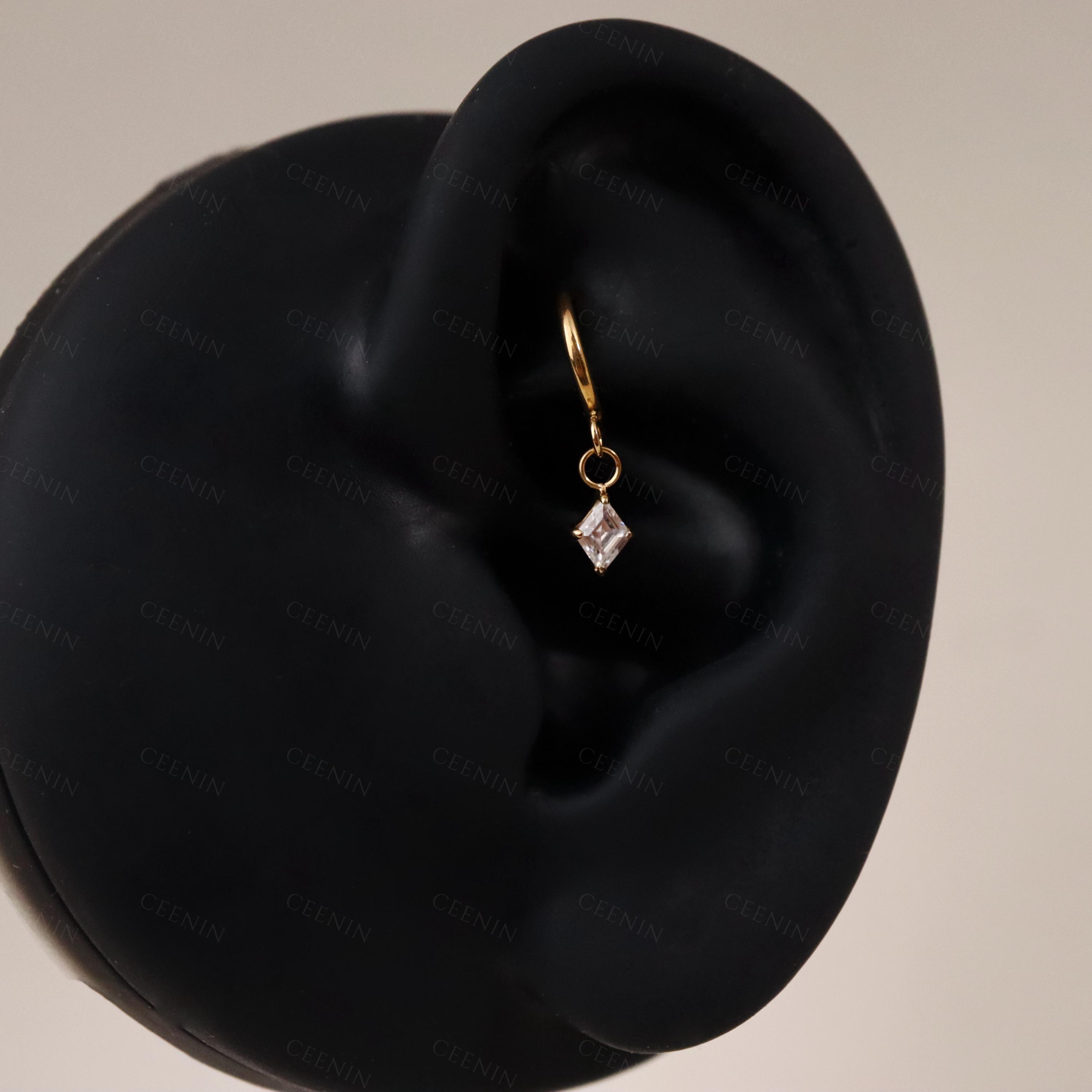 Dangle Hoop Rook Earing Titanium Rhombus Cz Dangle Rook Hoop Earring, Dangle Huggie Hoop, Cz ...