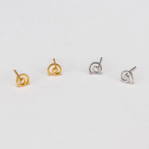 Tiny spiral stud earrings, Swirl stud earrings, Dainty circle earrings, Minimalist earrings, Cartilage studs, Gold studs, Small stud earring image 4