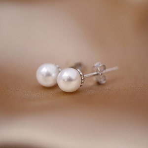 Tiny pearl stud earrings, Pearl earrings, Dainty pearl studs, Freshwater pearl studs, Sterling silver pearl studs, Everyday studs image 4