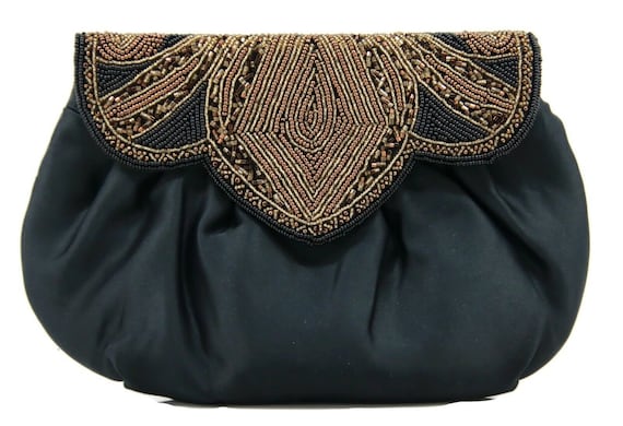 Handmade Womens Clutch Handbag Black Russet Beade… - image 1