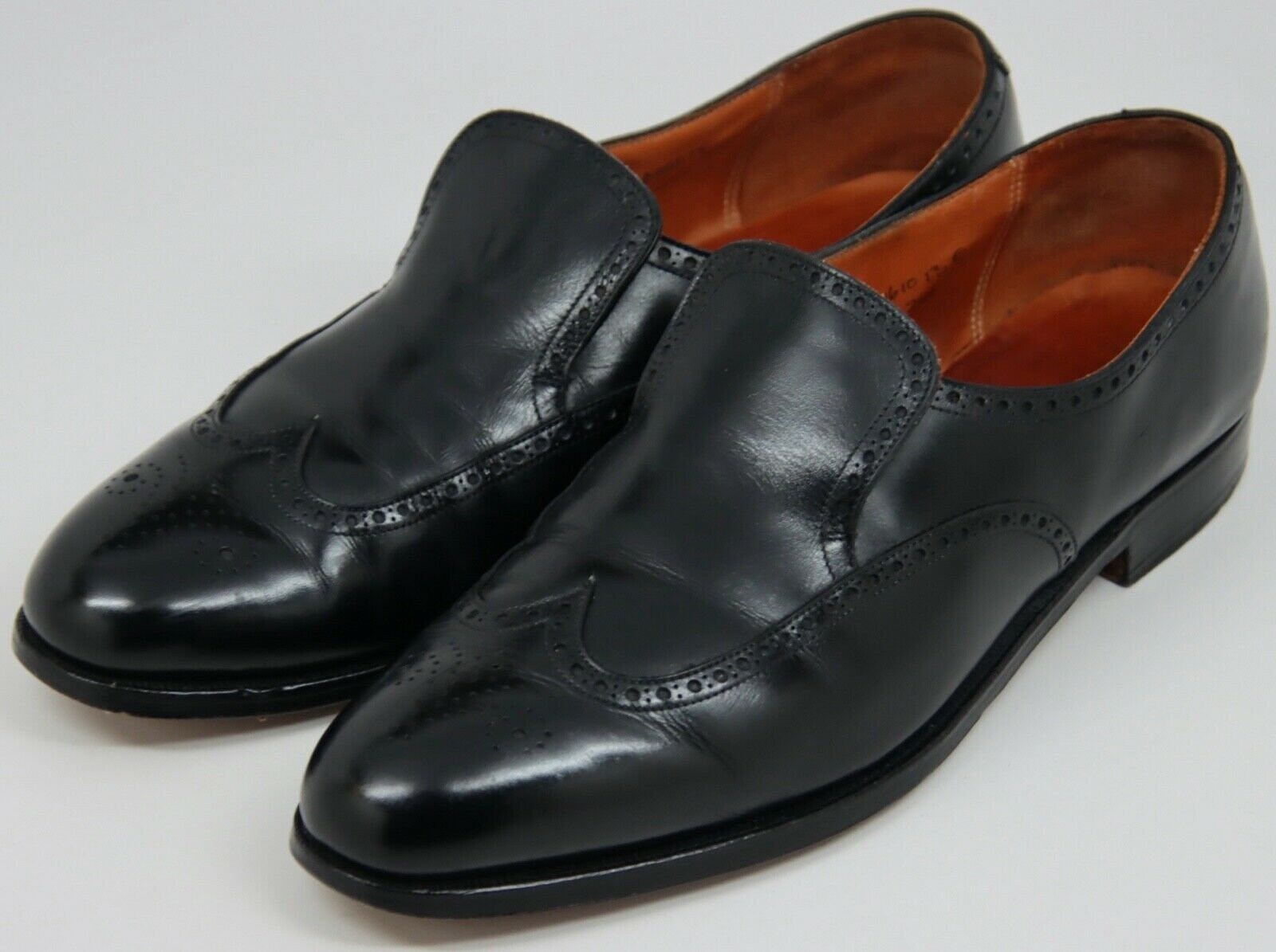 Brooks Brothers PEAL & CO Slip on WINGTIP Black Leather Shoes