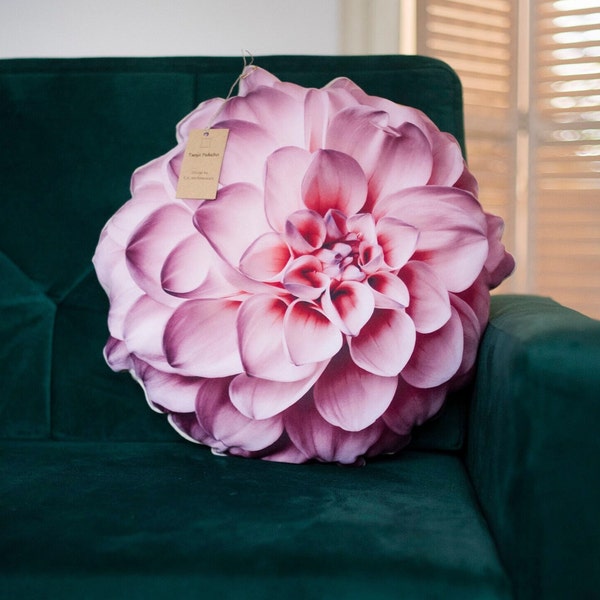 Dahlia Flower Pillow, Pink Dahlia pillow, Decorative Pillow Flower