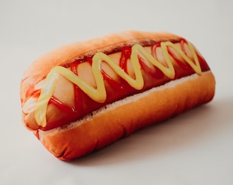 Hot Dog pillow, Food pillow, Hot dog shaped pillow