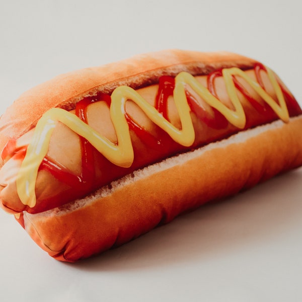 Hot Dog pillow, Food pillow, Hot dog shaped pillow