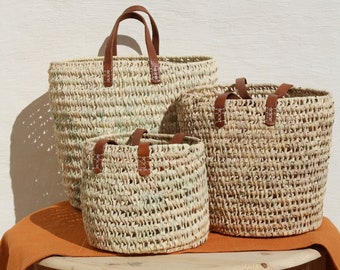 ROUND Storage Basket - Hand Woven in White Palm - 100% NATURAL & ORIGINAL -