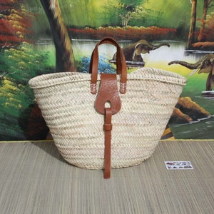 Beautiful Basket Handles Leather - Market shopping bag Natural beach bag