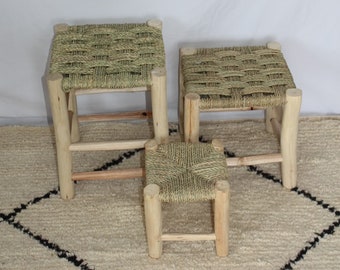 Marokkanischer Hocker aus Zitronenholz – handgefertigt – Boho-Dekoration – 4 Größen