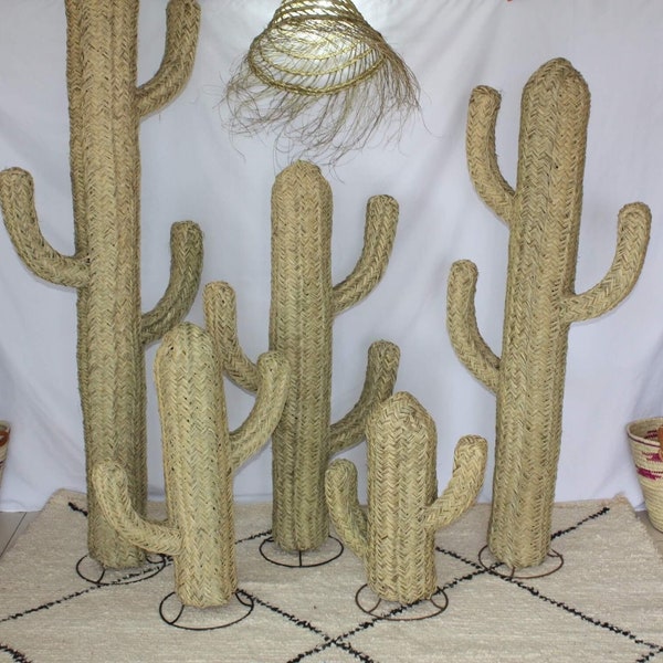 CACTUS Décoration Tressé Main en Palmier Doum - Artisanal paille rotin osier - 7 TAILLES au choix -