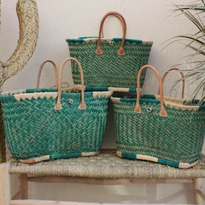 BEAUTIFUL Turquoise Basket XXL from MADAGASCAR - 3 sizes - Tote Bag - shopping, markets, beach ...
