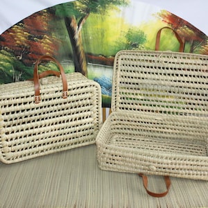 Valisette Anses Cuir - Tressé à la main - Valise enfant naissance bébé - Tendance & Naturel -
