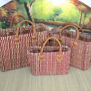 Cesta de compras de mimbre suave - Paja y Fucsia - 3 Tamaños - Tejido Reed Rush