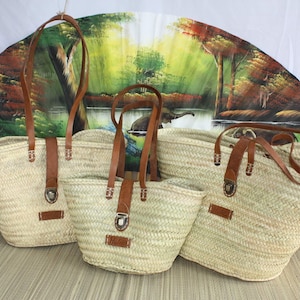Superb Long Handles Leather Bag with Suitcase Closure - Tote bags market course beach basket natural