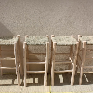 High Bar Stool - WOOD & ROPE - Handmade - Moroccan Beldi Crafts