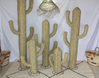 CACTUS Décoration Tressé Main en Palmier Doum - Artisanal paille rotin osier - 7 TAILLES au choix -