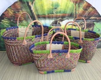 Shopping bag - Basket weaving candy 3 colors - Handicraft bag from Madagascar - 3 sizes to choose from -