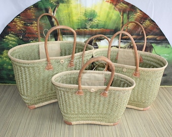 PRETTY Straw tote bag basket - 3 SIZES - Long handles - ideal for shopping, markets, work, beach ... raffia palm tree rush