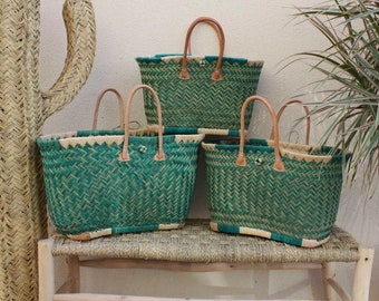 BEAUTIFUL Turquoise Basket XXL from MADAGASCAR - 3 sizes - Tote Bag - shopping, markets, beach ...