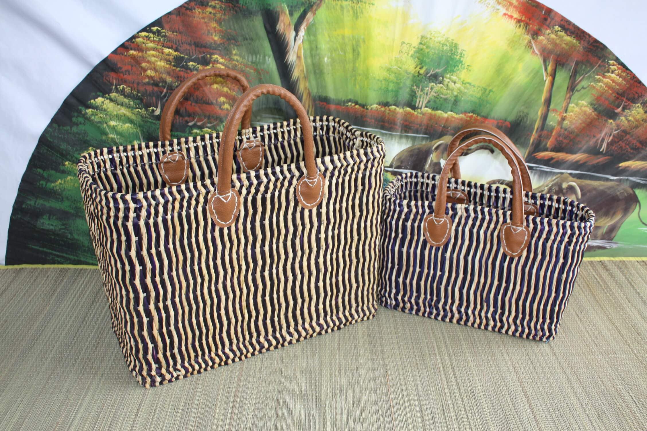 Lot de paniers à courses en Jonc Tressé à la Main Cabas sac paille  pour le marché ou le travail Grand XXL Petit Osier rotin roseau