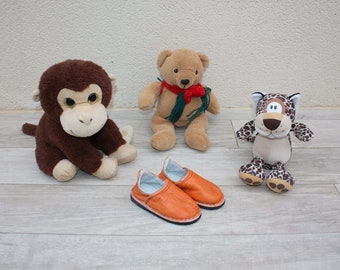 CHILDREN'S SLIPPER in Orange LEATHER - 100% Handcrafted - From 7.5 to 3.5 -